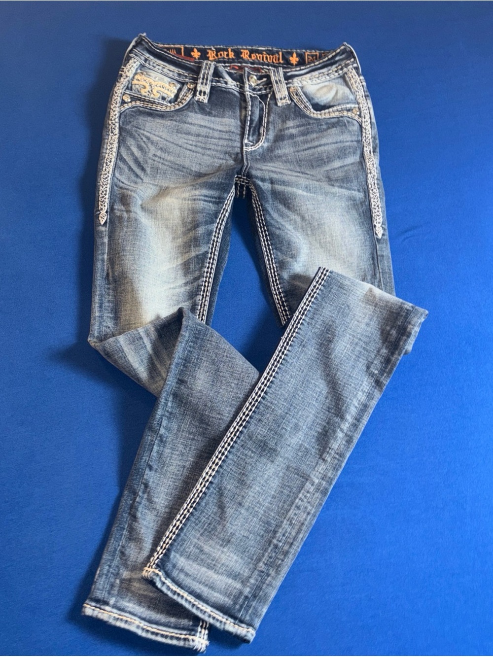 Rock Revival Women’s Skinny Jeans Size 24 Rhinestone Thick Stitch Charlotte
